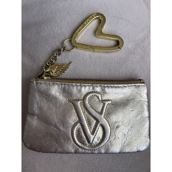 Vintage Heart, Carabiner, Gold Metallic Victoria's Secret Coin Purse 3767 - Picture 1 of 6